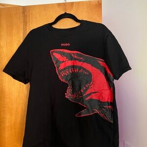 HUGO Black Tee with Red Logo Tag
